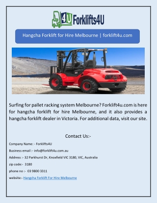 Hangcha Forklift for Hire Melbourne | forklift4u.com
