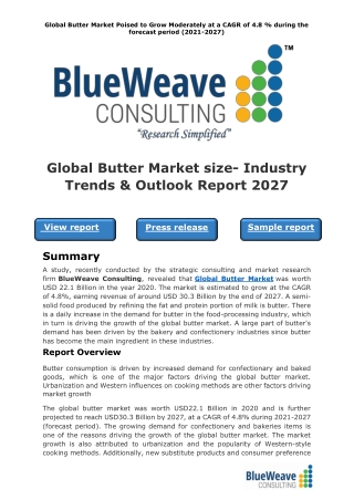 Global Butter Market size- Industry Trends & Outlook Report 2027