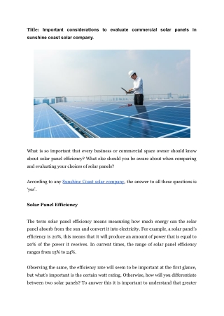 Important considerations to evaluate commercial solar panels.