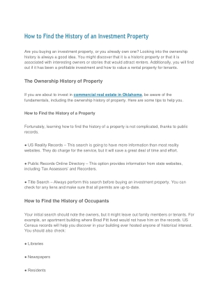 How to Find the History of an Investment Property