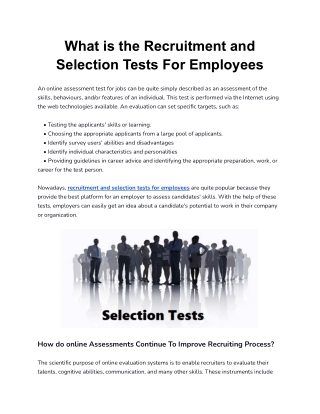 What is the Recruitment and Selection Tests For Employees?