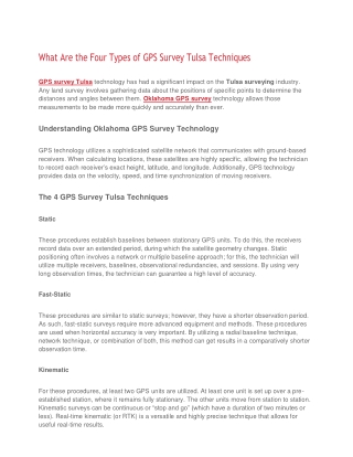 What Are the Four Types of GPS Survey Tulsa Techniques