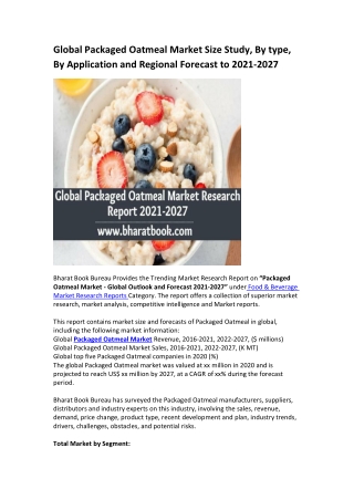 Global Packaged Oatmeal Market Research Report 2021-2027