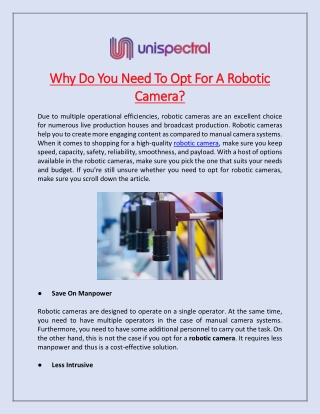 Why Do You Need To Opt For A Robotic Camera?