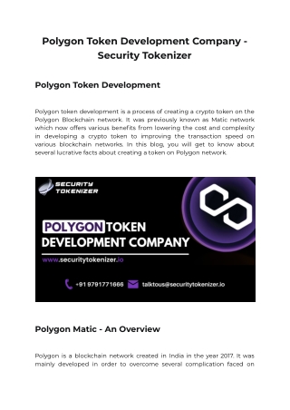 Polygon Token Development Company - Security Tokenizer