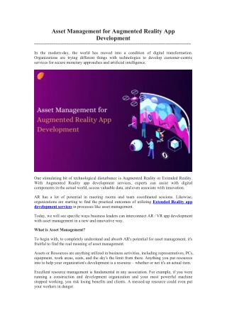 Asset Management for Augmented Reality App Development