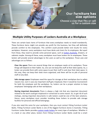 Multiple Utility Purposes of Lockers Australia at a Workplace