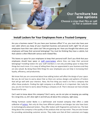 Install Lockers for Your Employees from a Trusted Company