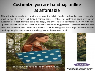 Customize you are handbag online at affordable