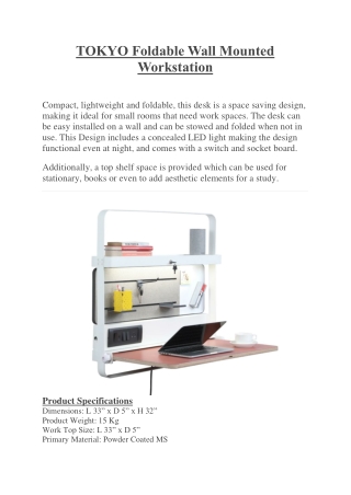 TOKYO Foldable Wall Mounted Workstation