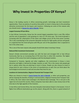 Why Invest In Properties Of Kenya?