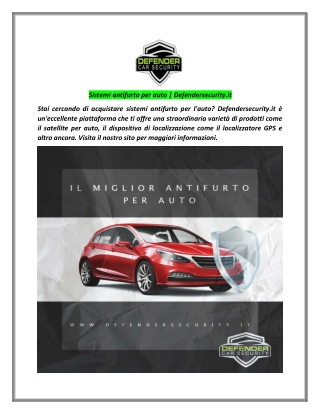 Sistemi antifurto per auto | Defendersecurity.it