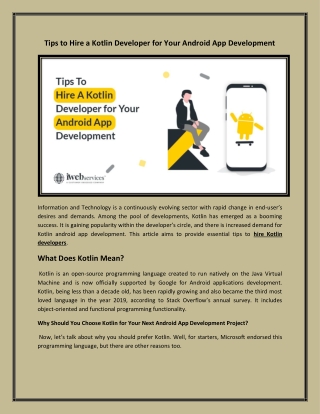 Tips to Hire a Kotlin Developer for Your Android App Development - iWebServices