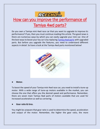 How can you improve the performance of Tamiya 4wd parts?