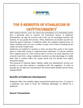Top 8 Benefits of Stablecoin in Cryptocurrency