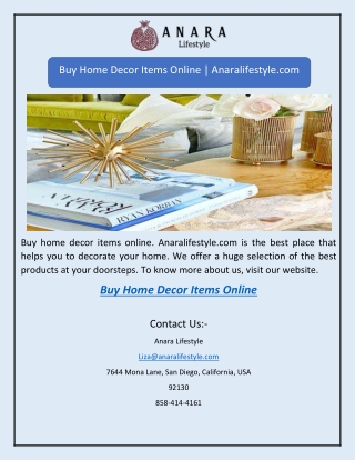 Buy Home Decor Items Online | Anaralifestyle.com