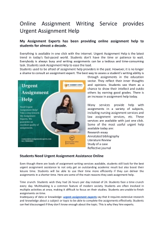 Online Assignment Writing Service provides Urgent Assignment Help