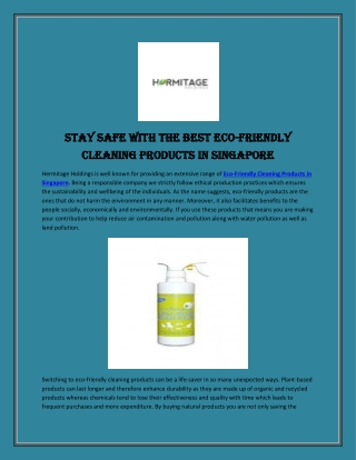 Stay Safe with the Best Eco-Friendly Cleaning Products in Singapore