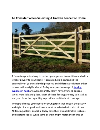To Consider When Selecting A Garden Fence For Home