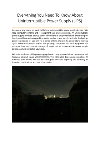 Everything You Need To Know About Uninterruptible Power Supply