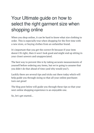 Your Ultimate guide on how to select the right garment size when shopping online