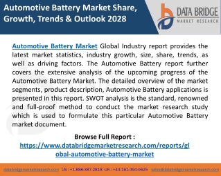 Automotive Battery Market Growth with Trends, Analysis by Type, Application
