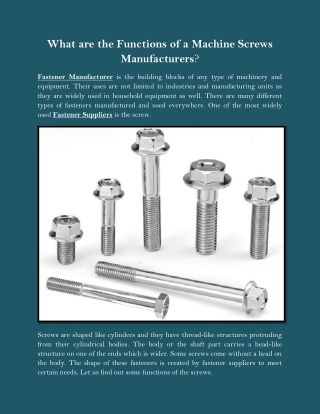 What are the Functions of a Machine Screws Manufacturers?