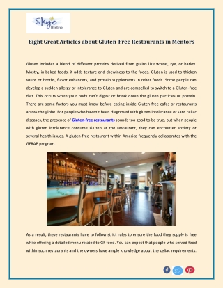 Eight Great Articles about Gluten-Free Restaurants in Mentors