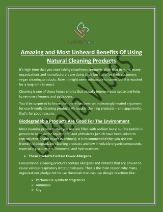 Amazing and Most Unheard Benefits Of Using Natural Cleaning Products