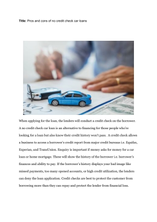 Pros and cons of no credit check car loans