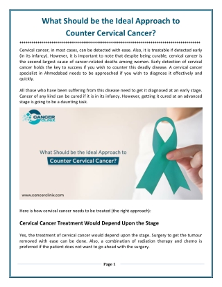 What Should be the Ideal Approach to Counter Cervical Cancer?