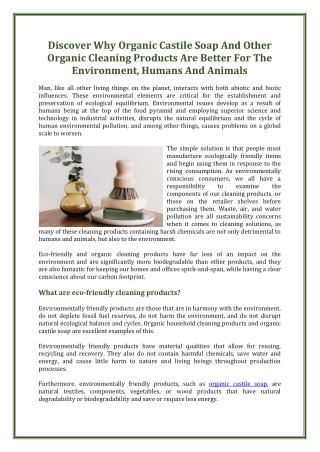 Discover Why Organic Castile Soap And Other Organic Cleaning Products Are Better For The Environment, Humans And Animals