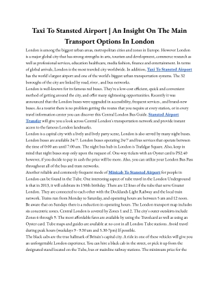 Taxi To Stansted Airport _ An Insight On The Main Transport Options In London