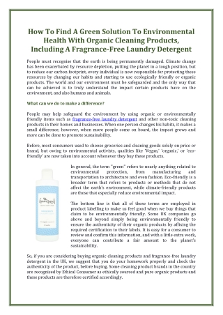 How To Find A Green Solution To Environmental Health With Organic Cleaning Products, Including A Fragrance-Free Laundry