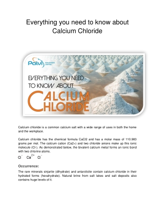 Everything you need to know about Calcium Chloride