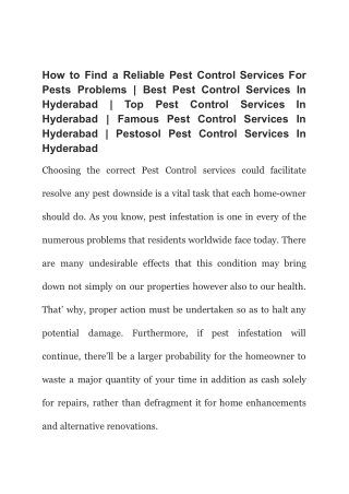 How to Find a Reliable Pest Control Services
