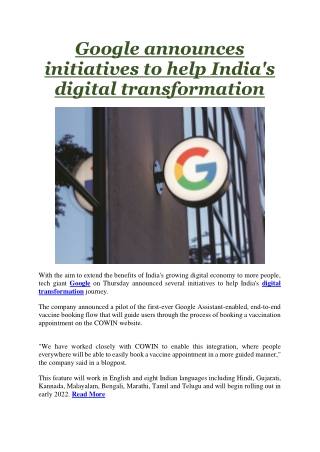 Google announces initiatives to help India's digital transformation