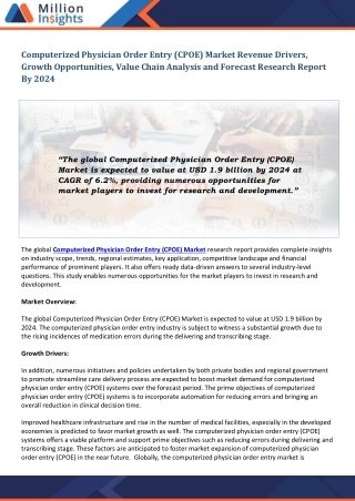 Computerized Physician Order Entry (CPOE) Market
