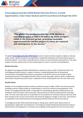 Fructooligosaccharides (FOS) Market