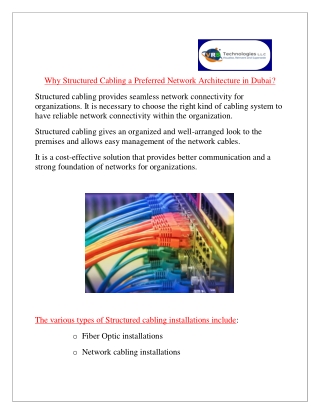 Why Structured Cabling a Preferred Network Architecture in Dubai?