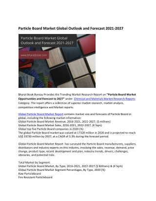 Particle Board Market Global Outlook and Forecast 2021-2027