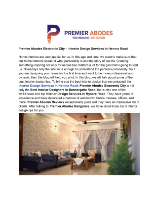 Premier Abodes Electronic City -  Interior Design Services in Hennur Road