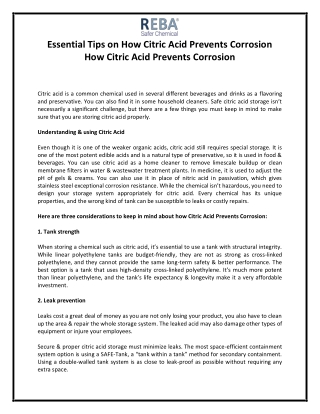 Citric Acid Prevents Corrosion