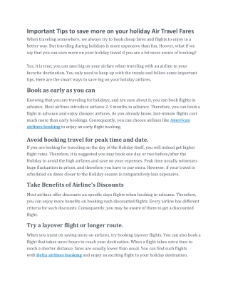 Important Tips to save more on your holiday Air Travel Fares