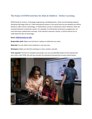 The Name of STEM Activities for Kids