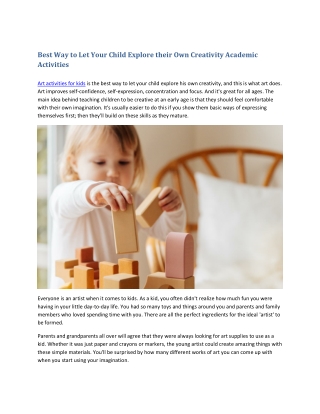 Best Way to Let Your Child Explore their Own Creativity Academic Activities