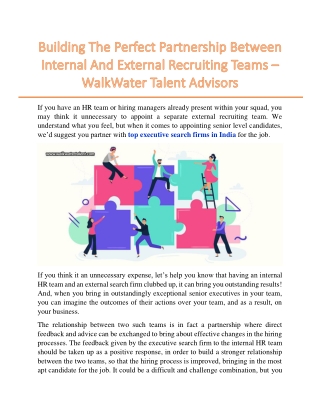 Building The Perfect Partnership Between Internal And External Recruiting Teams – WalkWater