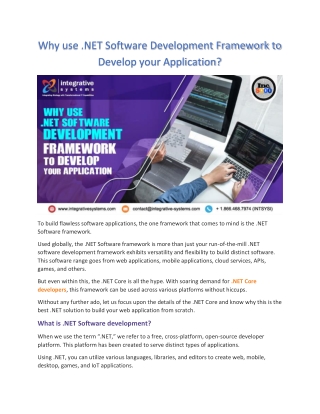 .NET Software Development Framework to Develop your Application