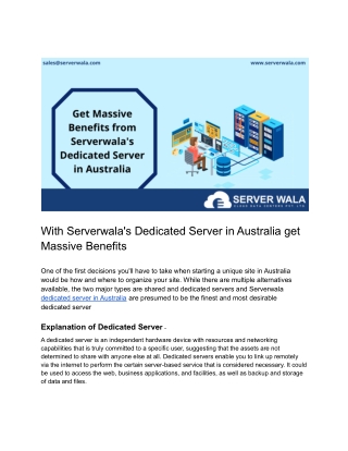 With Serverwala's Dedicated Server in Australia get Massive Benefits