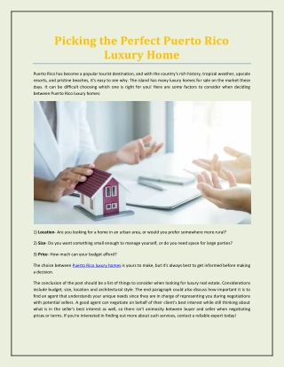 Picking the Perfect Puerto Rico Luxury Home